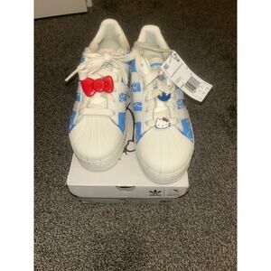 Adidas size 7.5 W Hello Kitty Superstar XLG white sky blue Platform sneakers